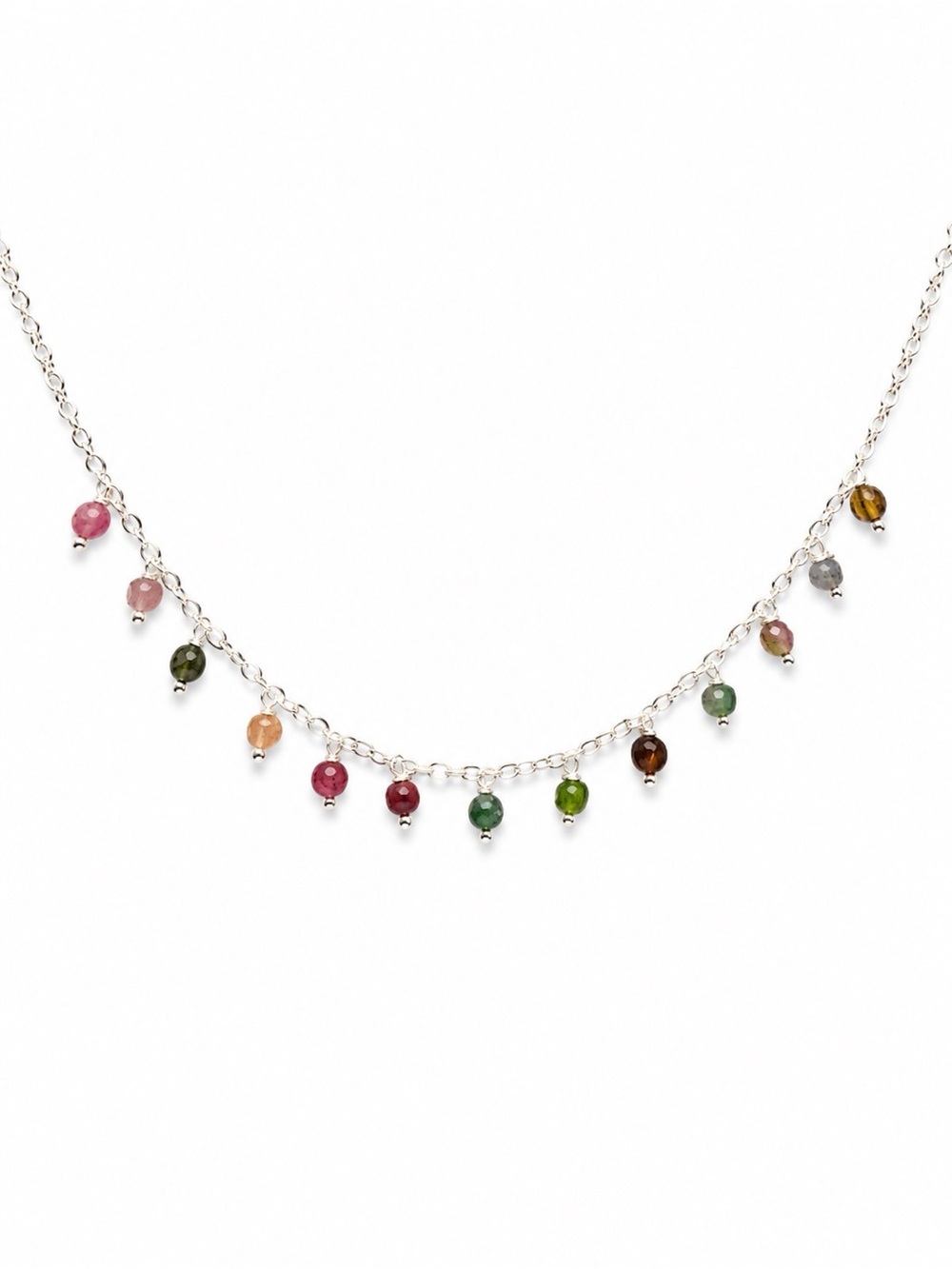 ND005 Tourmaline Coins and Cubes Silver Necklaces